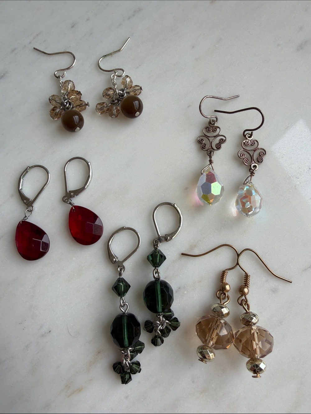 Vintage Crystal Drop Earring Set - 5 pairs